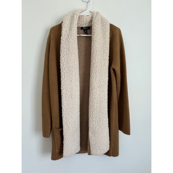 Style & Co Tan Fleece-Collar Open Cardigan, Women's Medium - Picture 3 of 6